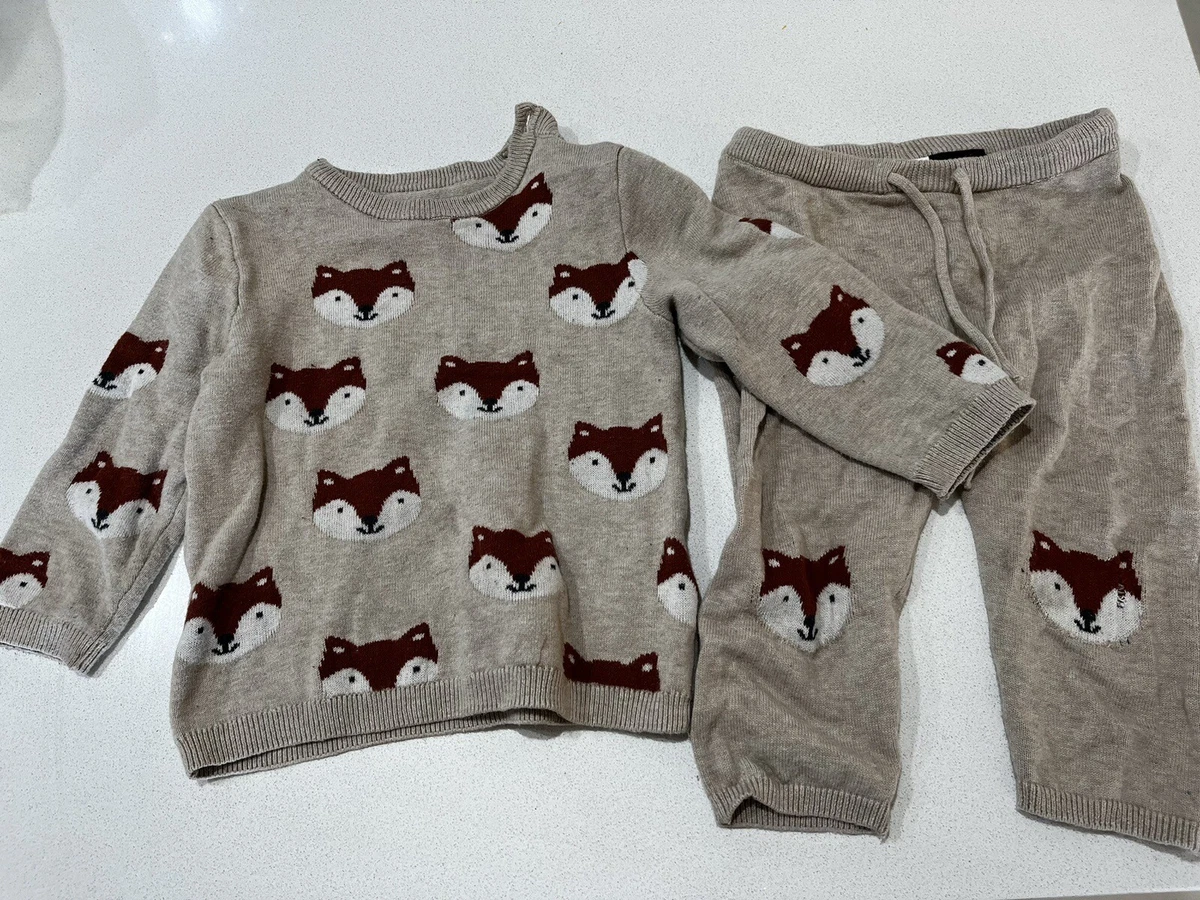 H M Fox Two Piece Set Size 1 1 2 12 18 Months Brown
