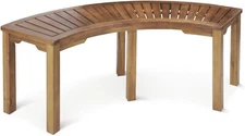 Patio Wise Acacia Wood Curved Fire Pit Bench, 6-Foot Indoor/Outdoor Backless