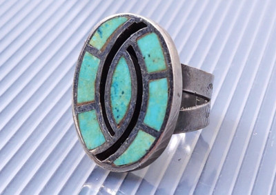 Vintage WS Navajo Indianer Sterlingsilber Türkis Ring Größe 10