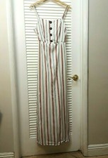 Rebellion Women White Striped Casual Sleeveless Long Dress Size S NWT