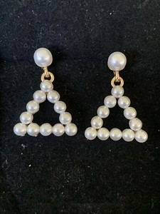 Authentic Faux Pearl Triangle drop earrings Gold Plated