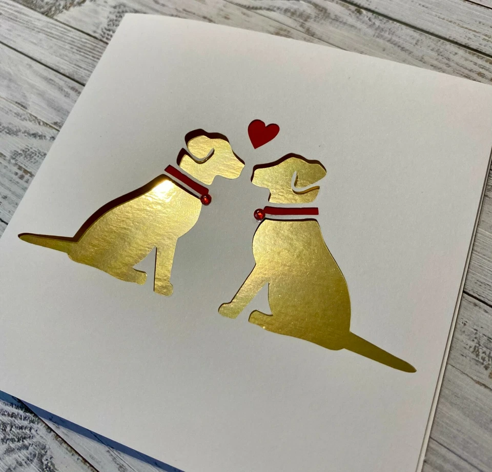 Valentines Day Card Dog Couple in Love, Handmade To Order, Can Be Personalised - Image 2 of 4