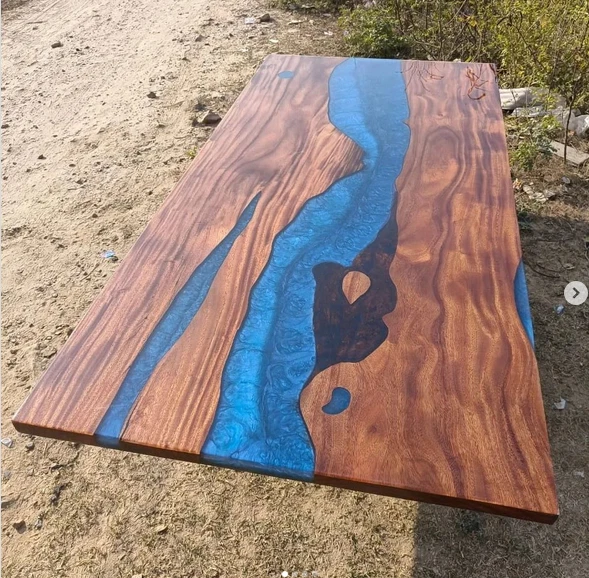 Luxury Blue Resin Epoxy Table Top Handmade Furniture Slab