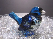 FENTON ART GLASS 2008 INDIGO BLUE HP SILVER BIRCH BIRD FIGURINE-A. FARLEY