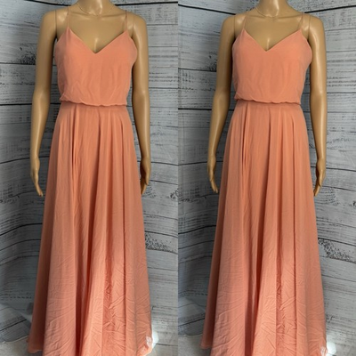 #ad Jenny Yoo Collection Inesse Chiffon Bridesmaid Dress Spaghetti Strap 2 Apricot $69.99