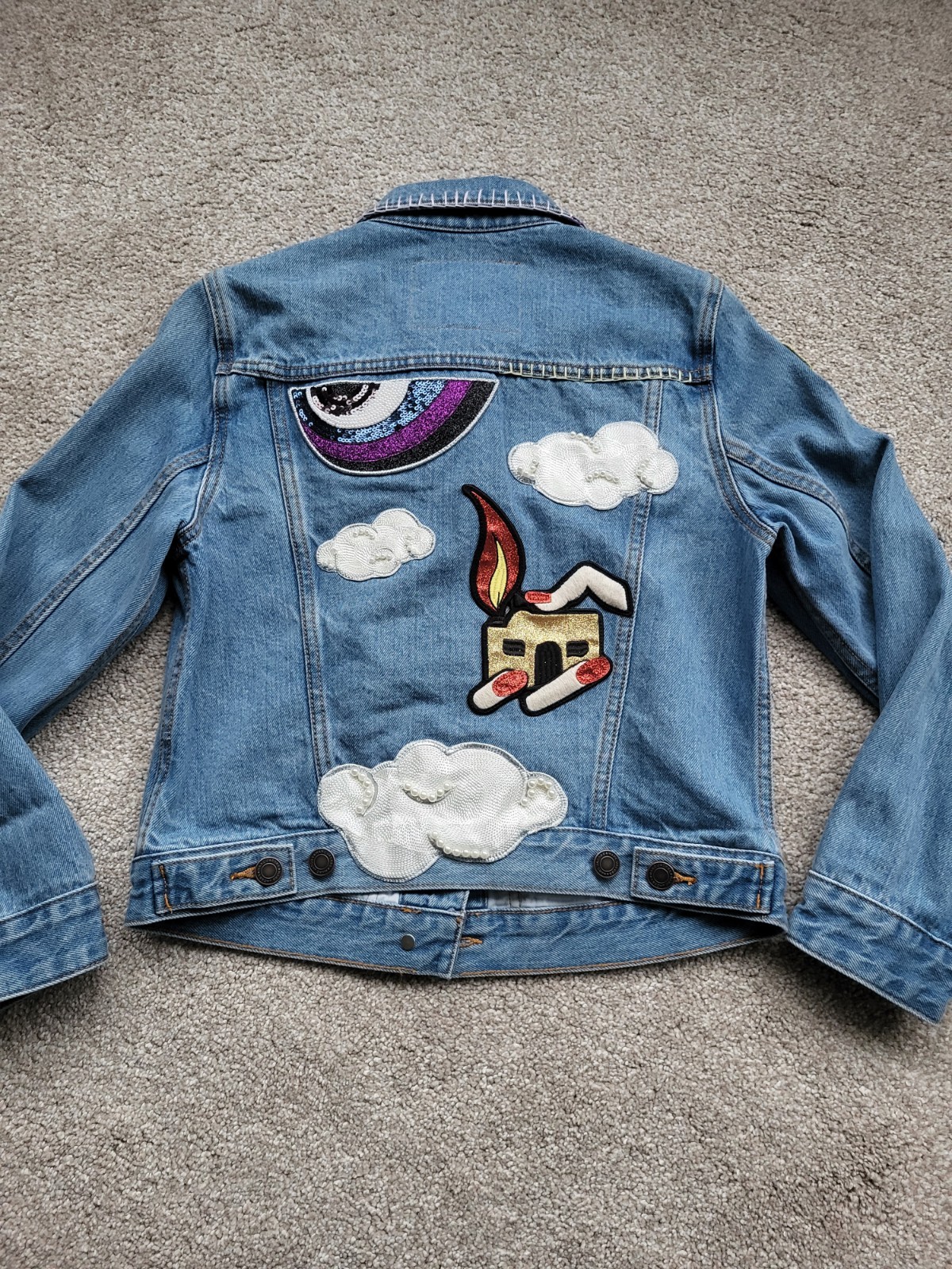 Marc Jacobs Demin Jacket Women's Small Blue Denim Patchwork Badges V.rare image 8