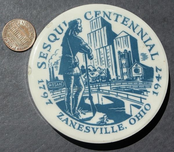 RARE 1797 to 1947 Zanesville Ohio Sesquicentennial pottery paperweight VINTAGE -
