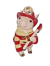 VTG HTF Lenox Fine China FIGHTING THE FIRE Porcelain Pig Figurine Firefighter