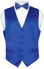 Biagio Men's SILK Dress Vest  Bow Tie Solid ROYAL BLUE Color BowTie Set