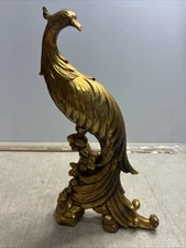 Vintage Syroco Hollywood Regency Gold Plated Standing Peacock Statue 13” Tall