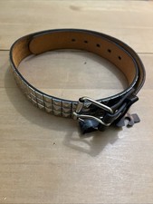 Black Leather Studded Belt- 1 1/2" X 37  Bright Pyramid Studs Biker Punk Small