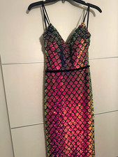 Terani Couture Women s 6 Multicolor Black Sequin Geometric V-Neck Long Gown