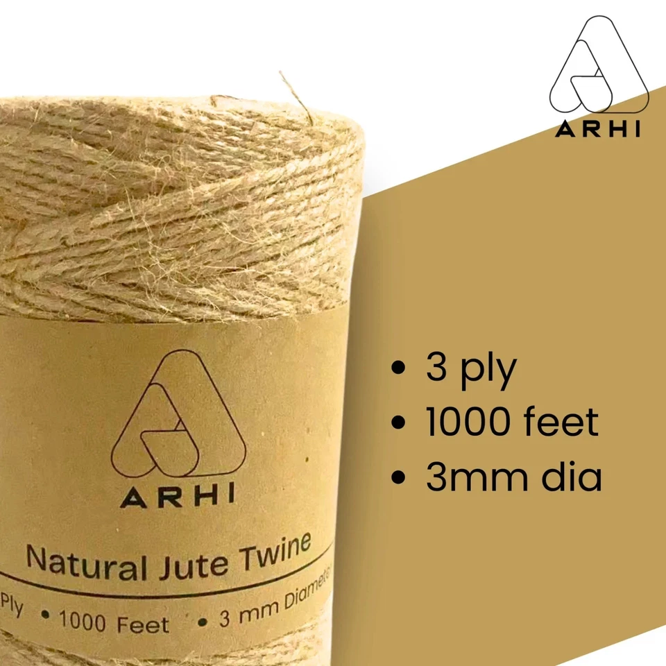 Cuerda de hilo de yute natural ARHI 1000 PIES 3 mm 3 capas para jardinería y embalaje artesanal EE. UU. Foto 2 de 3