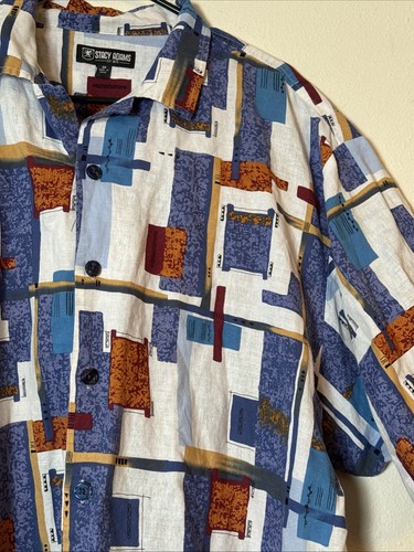 Camicia Stacy Adams 3X geometrica con bottoni manica corta motivo retrò multicolore - Foto 2 di 7