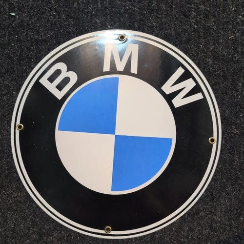 Vintage BMW  11.75" Porcelain Enamel Garage Shop Sign 80s 90s Made
