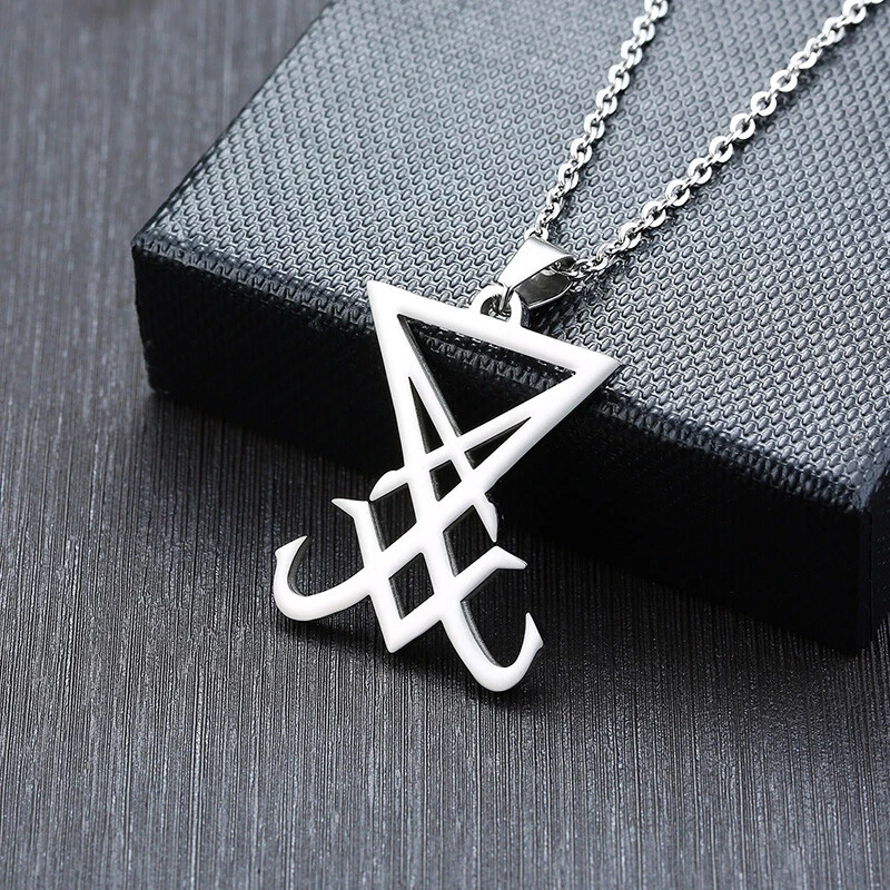 Male Sigil of Lucifer Pendant Necklace Satanic Symbol Amulet Inverted Cross Gift