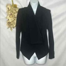 Women's Chic Black Draped Vintage Long Sleeve Blazer Size Small GUC