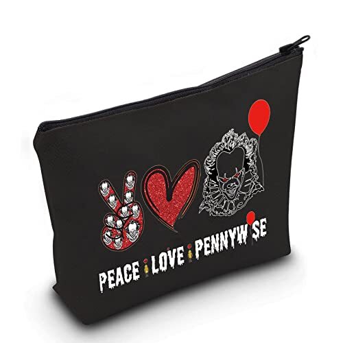 Clowns Cosmetic Make Up Bag Movie Fans Gift Peace Love Black Peace Pennywise