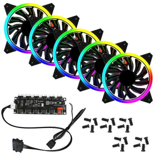 5 Pack PC Case Cooling Fan Set 120mm ARGB Gaming Addressable RGB LED Hub UK