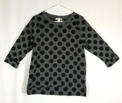 Coldwater Creek Womens Small Gray Black Polka Dot 3/4 Sleeve Top Sweater 