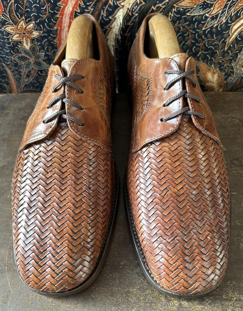 BATA MADE IN ITALY VINTAGE WEAVE LEATHER DERBY BROWN MENS SHOE UK SIZE 10