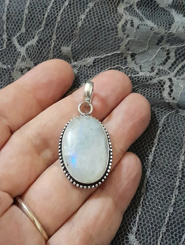 COLLANA PENDENTE PIETRA DI LUNA E ARGENTO MASSICCIO 925 - Immagine 3 di 4
