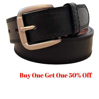 Men&#39;s Genuine Leather Casual Dress Plain Black Belt Silver Buckle New | eBay