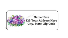 30 PURPLE FLOWERS PERSONALIZED RETURN ADDRESS LABELS 1 in X 2.625 in