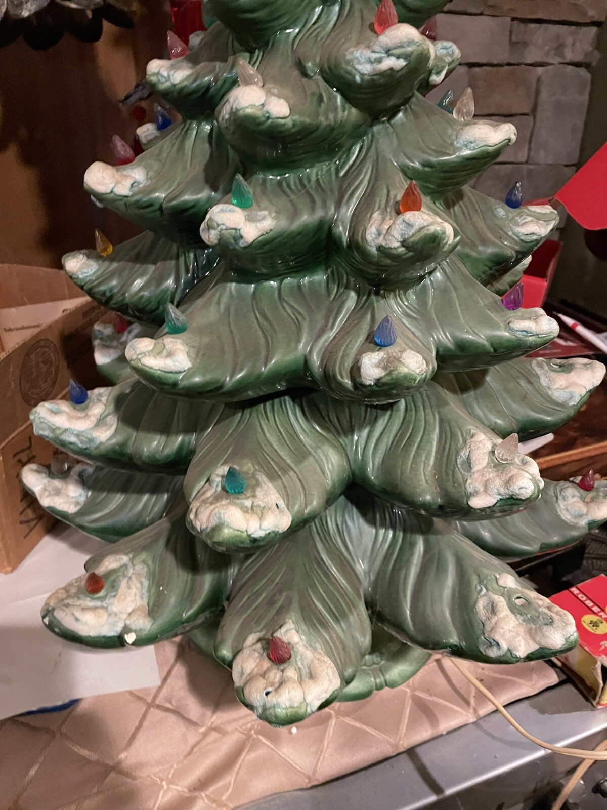 Vintage Atlantic Mold 26” Ceramic Lighted Flocked Christmas Tree 70s eBay