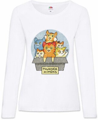 Thunder Kittens Damen Langarm T-Shirt Cat Cats Fun Love Addiction Katze Katzen