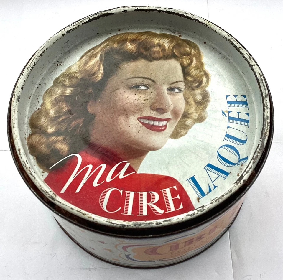 ANCIENNE BOÎTE LITHOGRAPHIÉE FEMME BLONDE VINTAGE 1950 MA CIRE LAQUE PIN UP - Photo 2/4