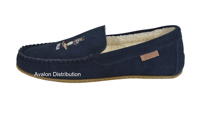 Men's Polo Ralph Lauren Navy Suede Winter Ski Bear Slippers