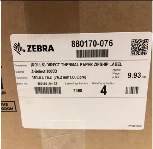 Zebra Z-Select 2000 D Thermal Label Roll 102 X 76 Shipping Labels X4 Rolls - Picture 3 of 3
