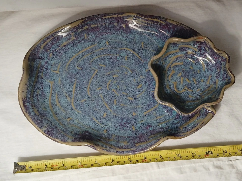 Plato para servir cerámica MEK artesanal con tazón adjunto estilo japonés firmado Foto 2 de 4