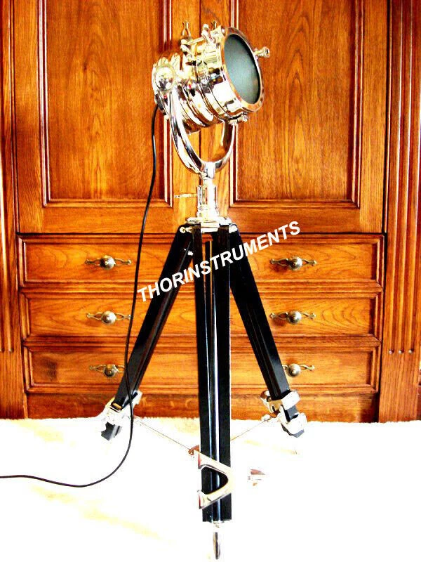 Collectible Nautical Spot Light Floor Lamp With Black Wooden Tripod Stand style