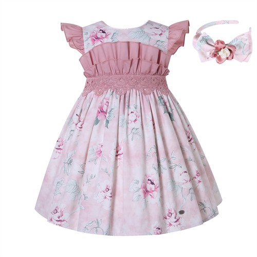 Spanish Baby Girl Holiday Dress Princess Dress for Spring Summer with Hairband - Picture 2 of 15