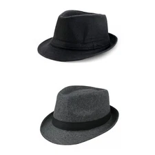 Men's Women's Classic Thick Short Brim Manhattan Gangster Trilby Cap Fedora Hat