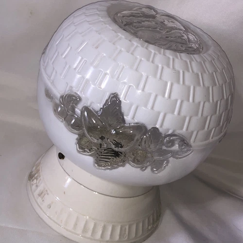 Vtg Deco 1930’s Basketweave Raised Fruit Milk Glass Globe Ceiling Light Shade