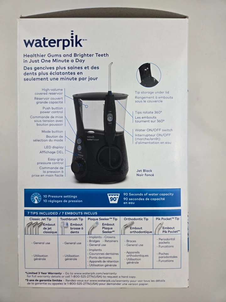 Waterpik Acuario hilo dental de agua para limpieza de dientes, encías, aparatos ortopédicos, negro, Foto 2 de 4