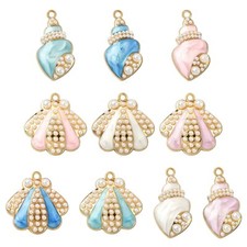 20Pcs Marine Theme Alloy Enamel Pendants Shell Charms with Pearl for Jewelry DIY