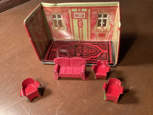 Home Town Living Room / Dining Room, Marx Tin Litho Toy 1930s