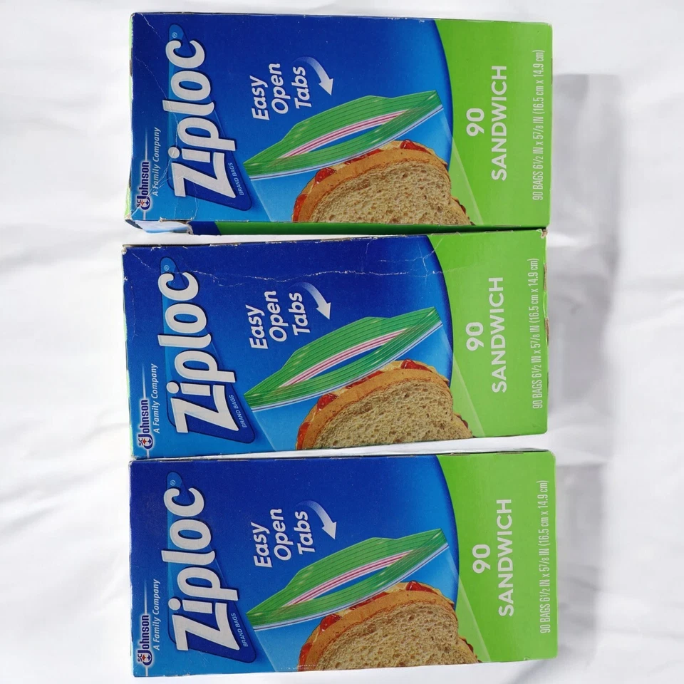 Bolsas de sándwich Ziploc Easy Open Tabs 90 unidades 6,5"x5,875" paquete de 3 almacenamiento de alimentos Foto 4 de 4