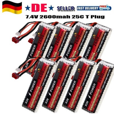 7.4V 2600mah 2S Lipo Battery Pack 25C T-Plug For WLtoys 144001/124019 RC Car