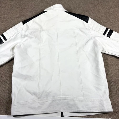 Distortion Biker Jacket Mens XL White Faux Leather Mock Neck Full Zip Racing image 10