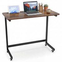 COSTWAY Mobile Side Table Rolling Laptop Desk Cart with Tablet Slot Brown