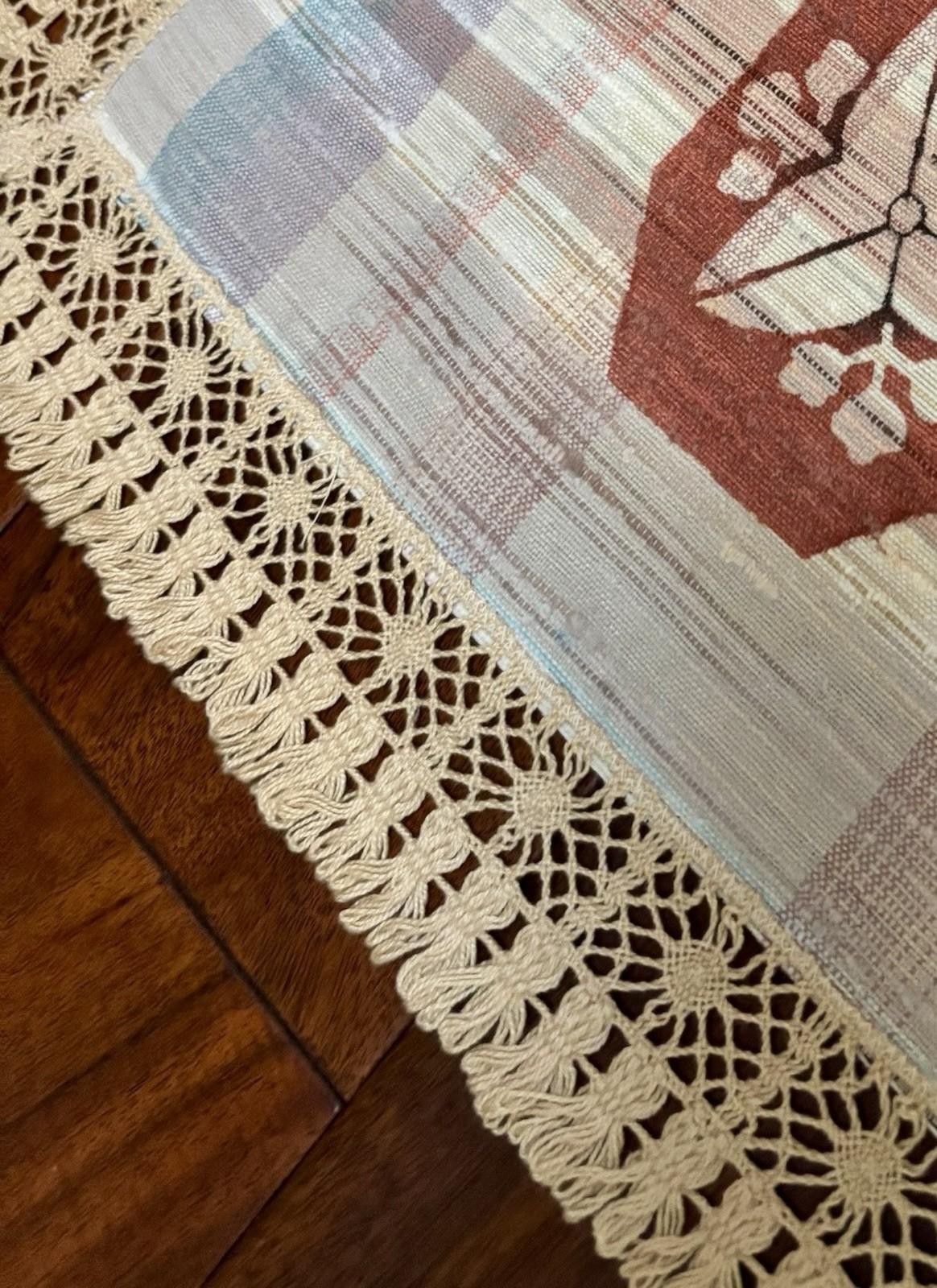 Japanese Table Runner Center Mat or Dresser Scarf Lace Trimmed 23” x 16”