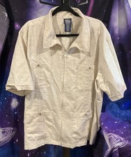 John Blair Men’s XLarge Short Sleeve Zip Front Shirt Beige Guayabera Style