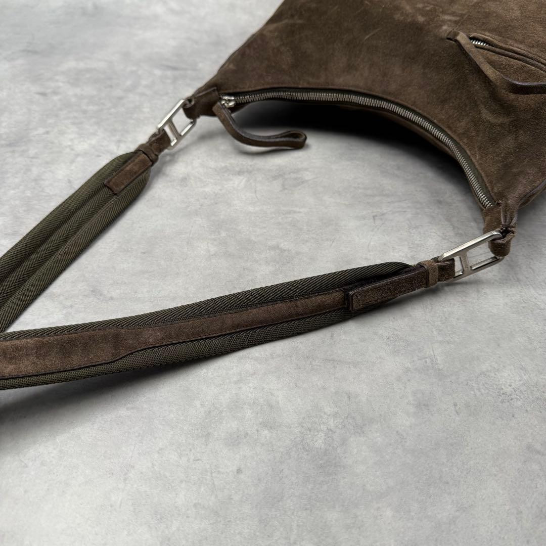 PRADA Shoulder Bag Khaki Brown Suede Women Y2K vintage Handbag Logo embossed JPN thumbnail 11