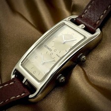 Hermes Cape Cod Deux Zones CC3.210 Quartz Watch Silver Dial Wine Red Strap 3