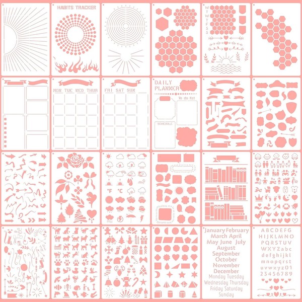 Schablonen Set 24PCS Wiederverwendbare Vorlagen FüR A5 Planer Notizbuch ZubehöR-image